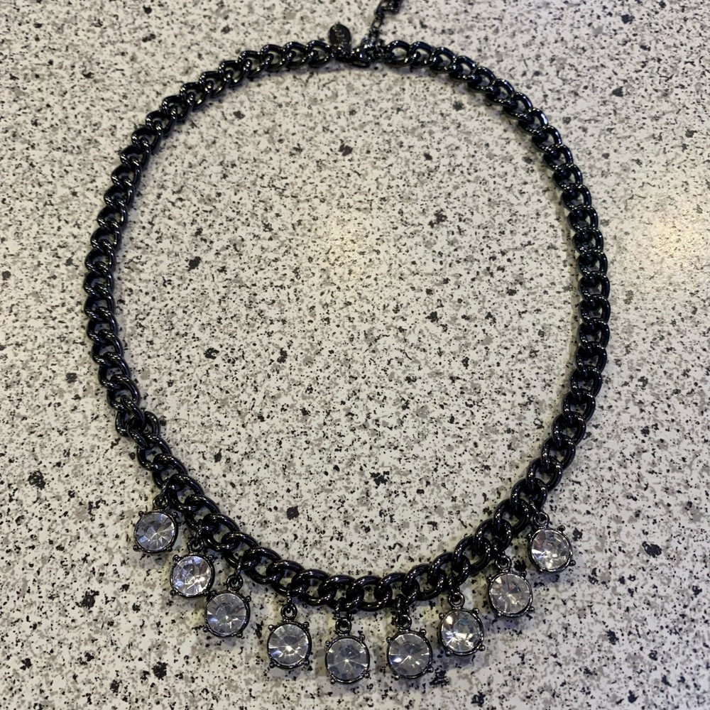 Black chain link necklace with faux diamonds